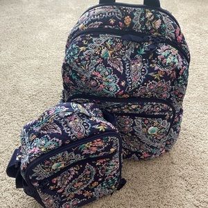 Vera Bradley Backpack and Lunchbox Pair  l  Navy, Pink, and Purple Paisley